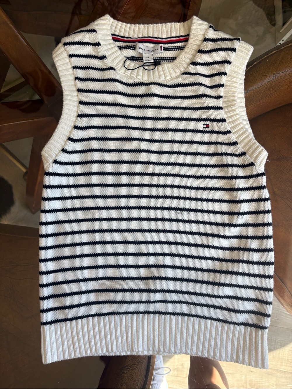Tommy Hilfiger Men's White & black Striped Crewneck Sweater Vest
